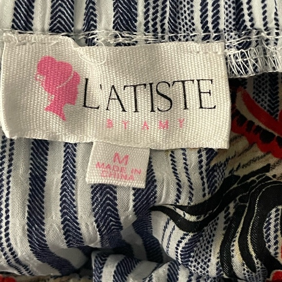 L’ATISTE by AMY Blue & White Off Shoulder tier Maxi Dress with fringe Tassles - Picture 14 of 15